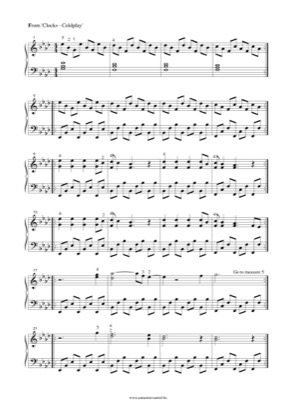 Thumbnail of first page of Clocks (3) piano sheet music PDF by Coldplay.