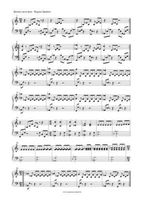 Thumbnail of first page of Genius next door piano sheet music PDF by Regina Spektor.