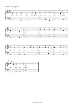 Thumbnail of first page of God save the Queen piano sheet music PDF by UK National Anthem.