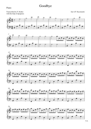 Thumbnail of first page of Goodbye piano sheet music PDF by Jan A.P. Kaczmarek.