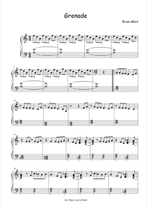 Thumbnail of first page of Grenade piano sheet music PDF by Bruno Mars.