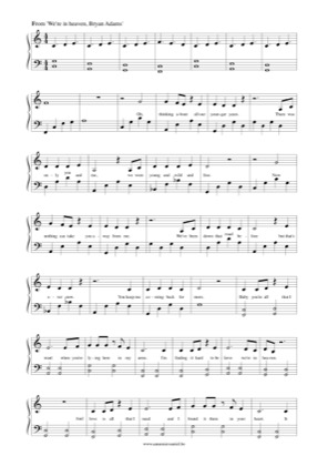 Thumbnail of first page of We're in heaven piano sheet music PDF by Bryan Adams.