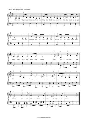 Thumbnail of first page of Hoor wie klopt daar kinderen piano sheet music PDF by Anonymous.