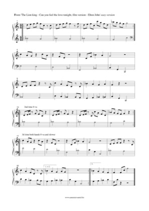 Thumbnail of first page of Can you feel the love tonight (Easy) piano sheet music PDF by The Lion King.