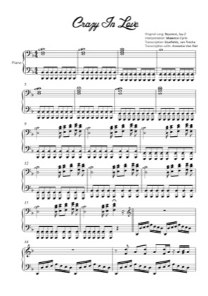 Thumbnail of first page of Crazy In Love piano sheet music PDF by Beyoncé.