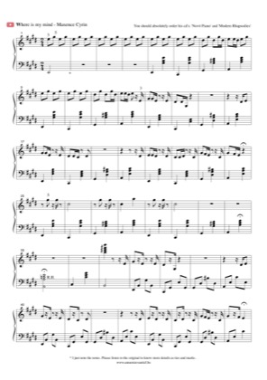Thumbnail of first page of Where Is My Mind piano sheet music PDF by Maxence Cyrin.