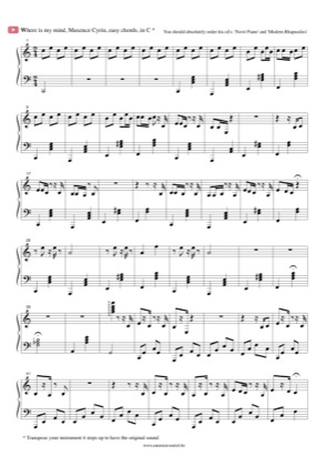Thumbnail of first page of Where Is My Mind (easy) piano sheet music PDF by Maxence Cyrin.
