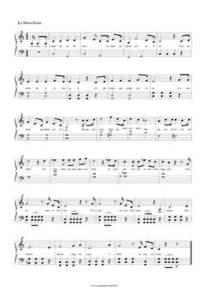 Thumbnail of first page of La Marseillaise piano sheet music PDF by French National Anthem.