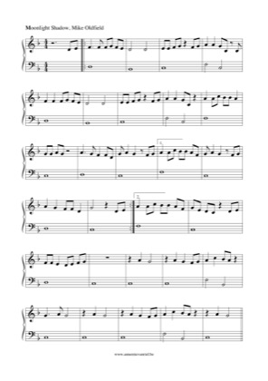 Thumbnail of first page of Moonlight Shadow piano sheet music PDF by Mike Oldfield.