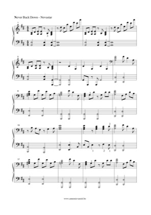 Thumbnail of first page of Never Back Down piano sheet music PDF by Novastar.