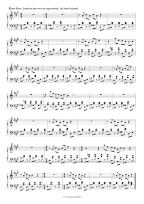 Thumbnail of first page of Piano Piece, found on the www.jw.org (left hand adapted) piano sheet music PDF by Anonymous.