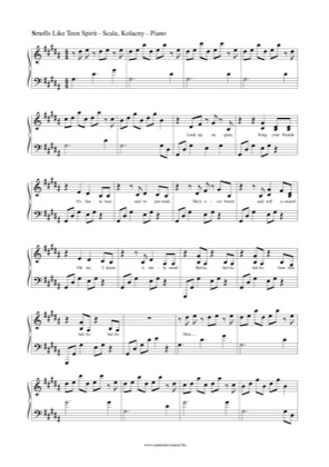 Thumbnail of first page of Smells Like Teen Spirit piano sheet music PDF by Scala.
