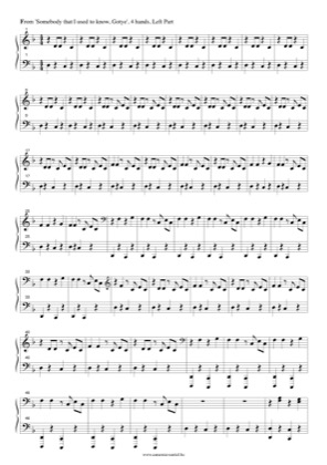 Thumbnail of first page of Somebody that I used to know (Left) piano sheet music PDF by Gotye.