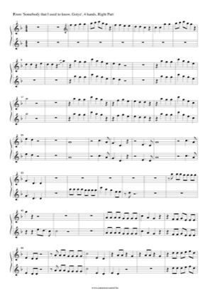 Thumbnail of first page of Somebody that I used to know (Right) piano sheet music PDF by Gotye.