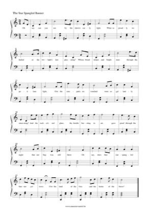 Thumbnail of first page of The Star Spangled Banner piano sheet music PDF by US National Anthem.
