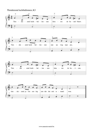 Thumbnail of first page of Tienduizend luchtballonnen piano sheet music PDF by K3.