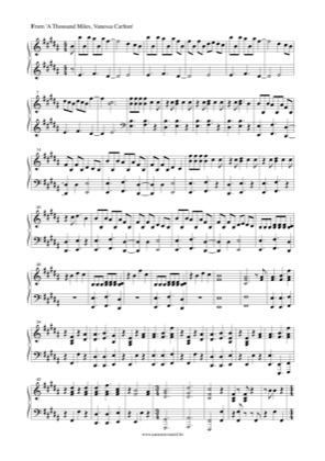 Thumbnail of first page of A Thousand Miles (2) piano sheet music PDF by Vanessa Carlton.