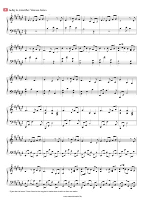 Thumbnail of first page of A Day to Remember piano sheet music PDF by Vanessa James.
