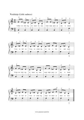 Thumbnail of first page of Verdrietje (Little sadness) piano sheet music PDF by Anonymous.