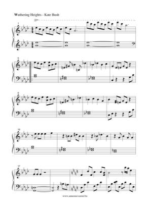 Thumbnail of first page of Wuthering Heights piano sheet music PDF by Kate Bush.