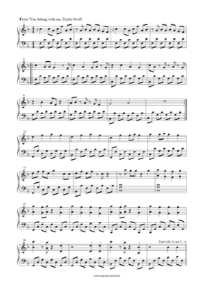 Thumbnail of first page of You Belong With Me (2) piano sheet music PDF by Taylor Swift.
