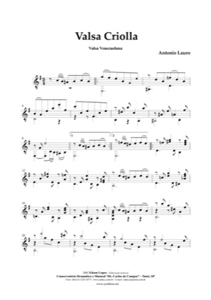 Thumbnail of first page of Valsa Criolla piano sheet music PDF by Antonio Lauro.
