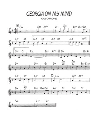 Thumbnail of first page of Georgia On My Mind piano sheet music PDF by Hoagy Carmichel.
