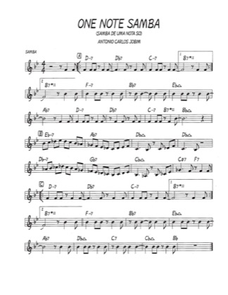 Thumbnail of first page of One Note Samba piano sheet music PDF by Antonio Carlos Jobim.