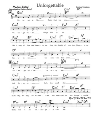 Thumbnail of first page of Unforgettable (2) piano sheet music PDF by Nat King Cole.