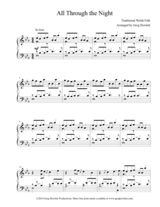 Thumbnail of first page of All Through the Night piano sheet music PDF by Traditional Welsh Folk.