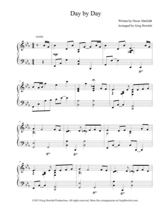 Thumbnail of first page of Day by Day piano sheet music PDF by Oscar Ahnfeldt.