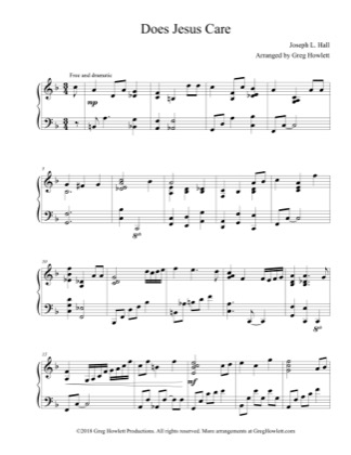 Thumbnail of first page of Does Jesus Care piano sheet music PDF by Joseph L. Hall.