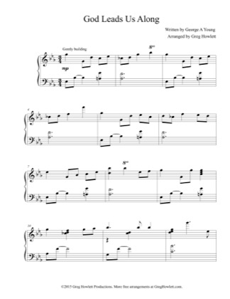 Thumbnail of first page of God Leads Us Along piano sheet music PDF by George A Young.