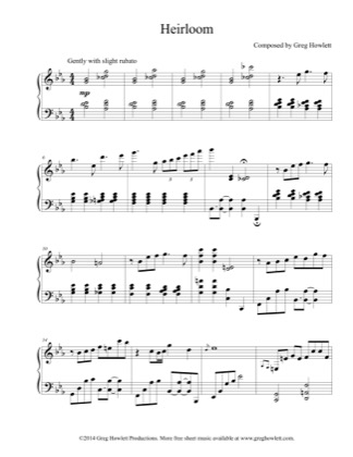 Thumbnail of first page of Heirloom piano sheet music PDF by Greg Howlett.
