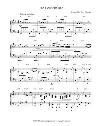 Thumbnail of first page of He Leadeth Me piano sheet music PDF by Greg Howlett.