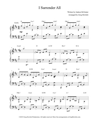 Thumbnail of first page of I Surrender All piano sheet music PDF by Judson DeVenter.