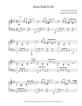 Thumbnail of first page of Jesus Paid It All piano sheet music PDF by Elvina M. Hall.