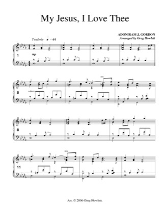 Thumbnail of first page of My Jesus, I Love Thee piano sheet music PDF by Adoniram J. Gordon.