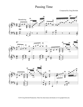 Thumbnail of first page of Passing Time piano sheet music PDF by Greg Howlett.