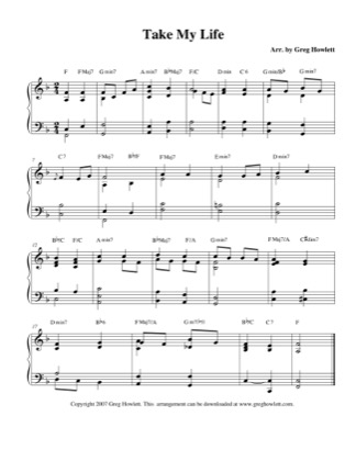 Thumbnail of first page of Take My Life piano sheet music PDF by Greg Howlett.