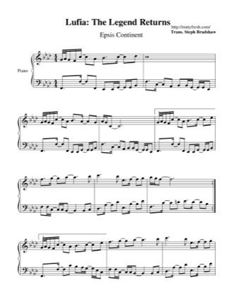 Thumbnail of first page of Epsis Continent piano sheet music PDF by Lufia: The Legend Returns.