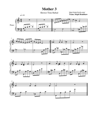 Thumbnail of first page of Shower Time Ballad piano sheet music PDF by Mother 3.