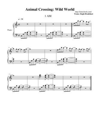 Thumbnail of first page of 1 AM piano sheet music PDF by Animal Crossing: Wild World.