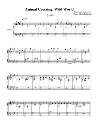 Thumbnail of first page of 2 AM piano sheet music PDF by Animal Crossing: Wild World.