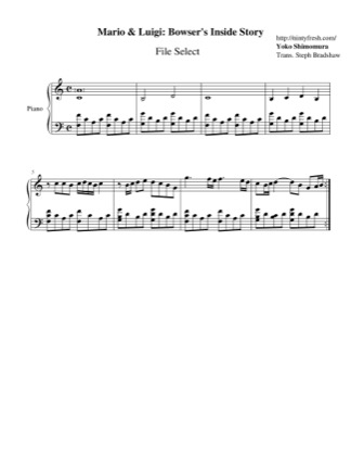 Thumbnail of first page of File Select piano sheet music PDF by Mario & Luigi: Bowser’s Inside Story.