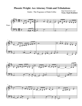Thumbnail of first page of Godot – The Fragrance of Dark Coffee piano sheet music PDF by Phoenix Wright: Ace Attorney Trials and Tribulations.
