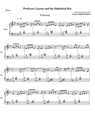 Thumbnail of first page of Folsense piano sheet music PDF by Professor Layton and the Diabolical Box.