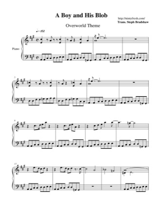 Thumbnail of first page of Overworld piano sheet music PDF by A Boy and His Blob.
