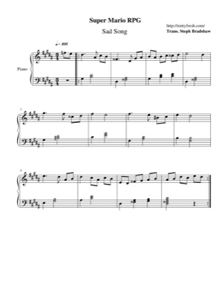 Thumbnail of first page of Sad Song piano sheet music PDF by Super Mario RPG.