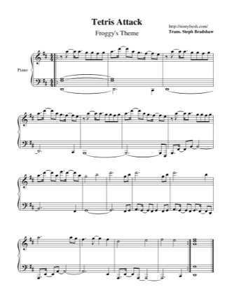 Thumbnail of first page of Froggy's Theme piano sheet music PDF by Tetris Attack.